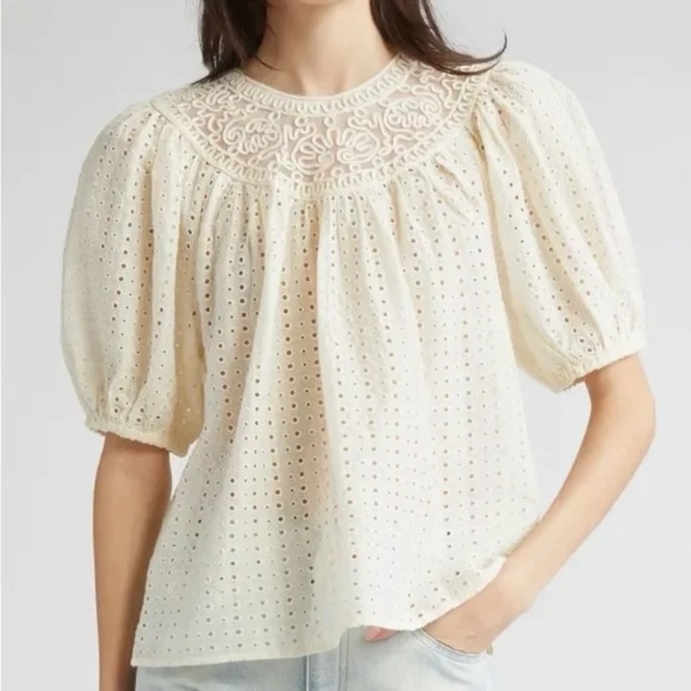 Ulla Johnson Cream Eyelet Blouse